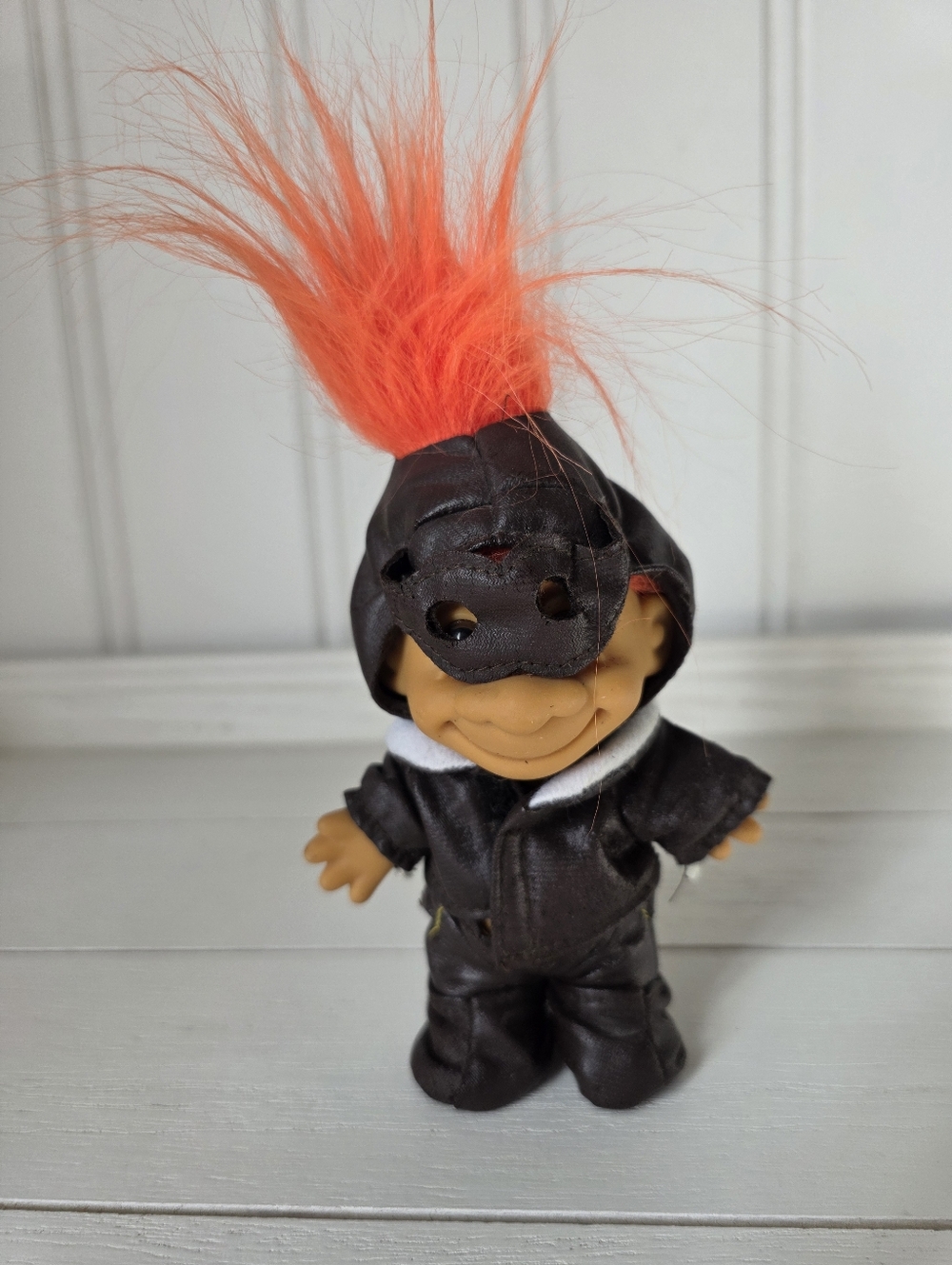 Vintage 90s Russ Pilot Aviator Motorcycle 5" Troll Orange Hair Doll
